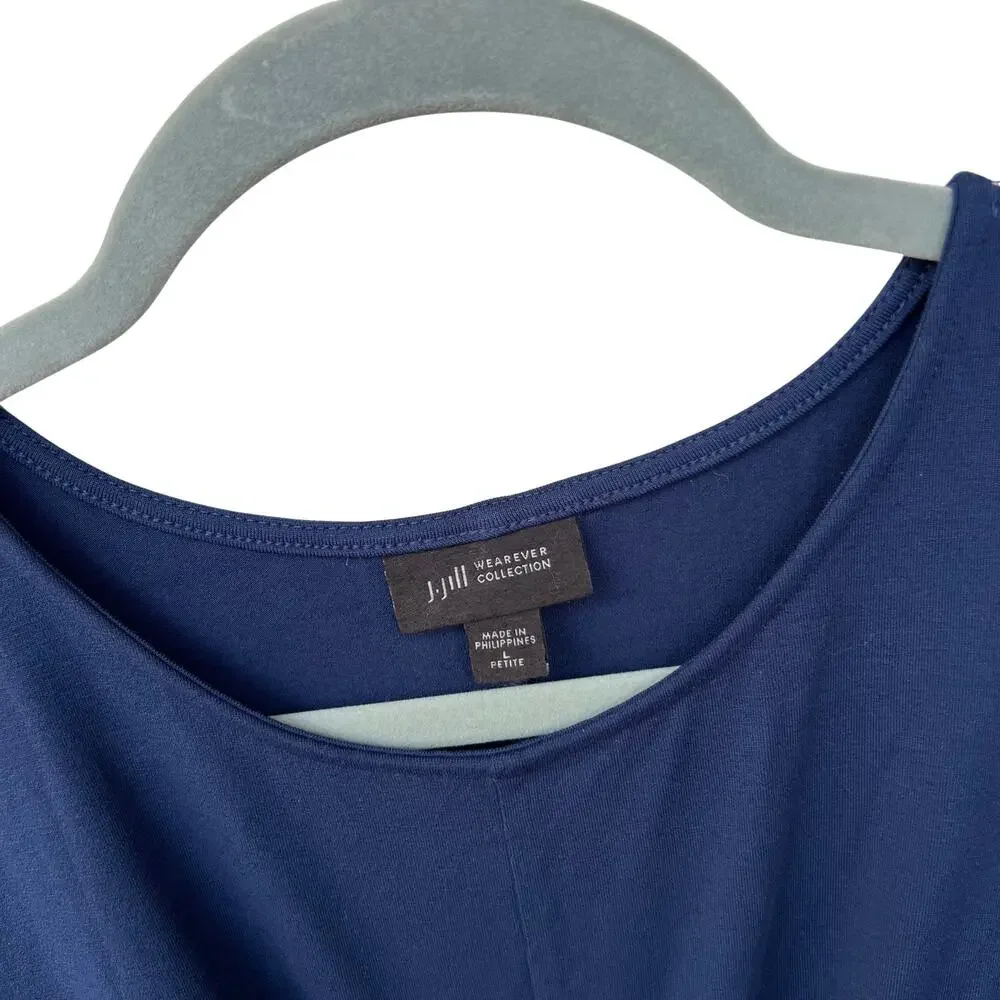 J Jill Wearever Blue Draped Midi Dress Long Sleeve Travel LP Large Petite - Picture 5 of 6